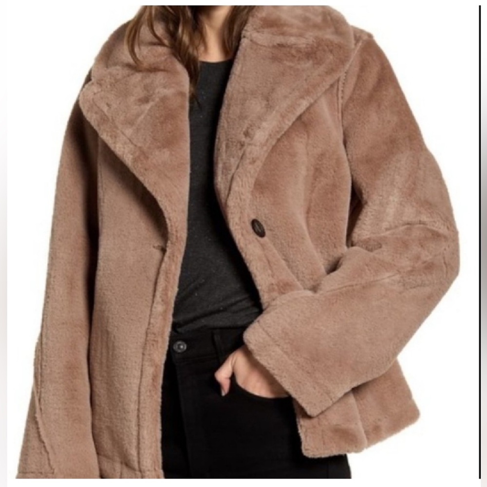Avec Les Filles Taupe Plush Faux-Fur Jacket